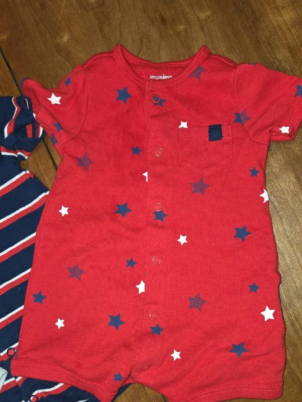 Carter's Red Navy & Heather Gray Short Sleeve Romper Trio